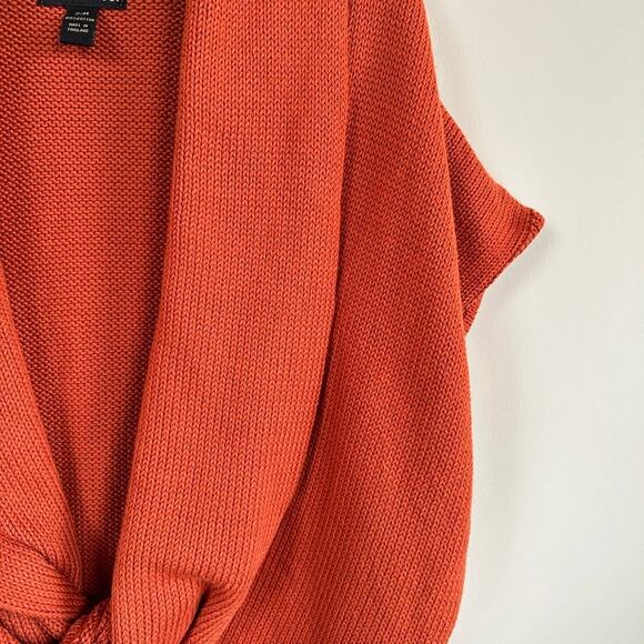 Pure & Co. Cocoon Knit Sweater Twist Knot Front V-Neck Shawl Collar S/M Orange - Picture 4 of 10